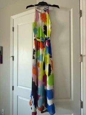DKNY Multi-Color Brushstroke Maxi Dress in Pink, Orange and White size 10
